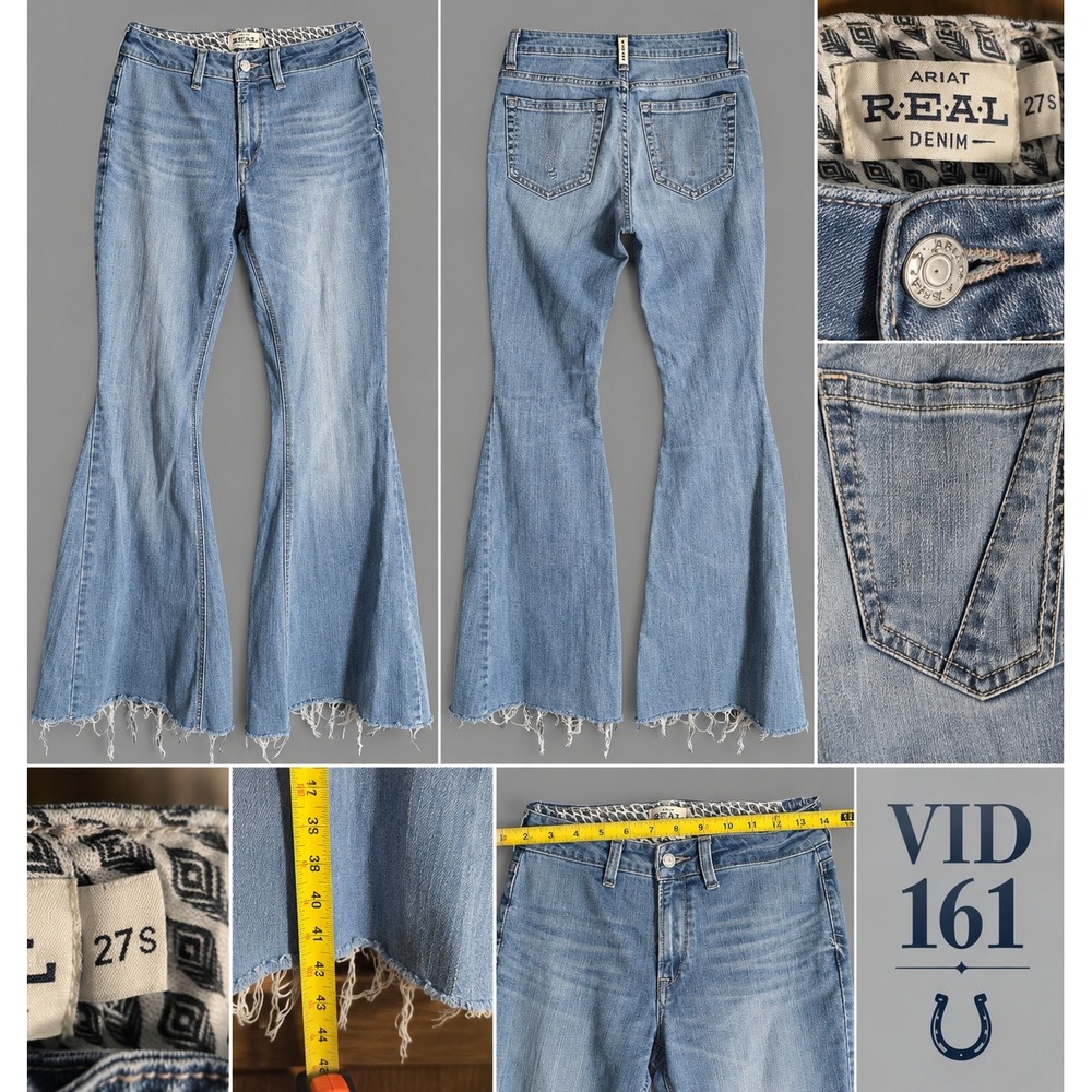 VID 161 Ariat REAL Denim Jeans 27S Flare Raw Hem Western Cowgirl Y2K Light Wash